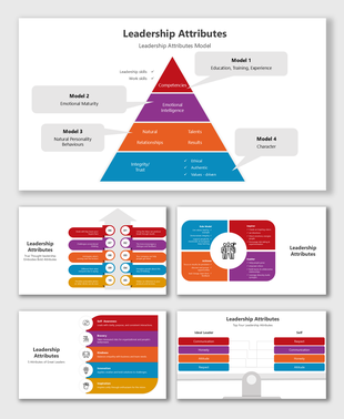 Leadership slides with pyramids, circular layouts, icons, placeholders, and vibrant colors for a clear, structured design.