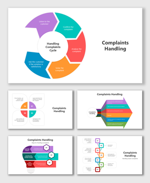 Circular infographic slide with vibrant segments and placeholders, ideal for presenting the complaints handling process.