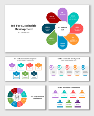 IoT Smart Bin infographic with circular layouts, colorful sections, icons, and placeholders for waste management processes.