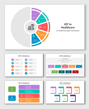 IoT in Healthcare slides with vibrant diagrams, clear placeholders, and engaging visuals for system architecture.