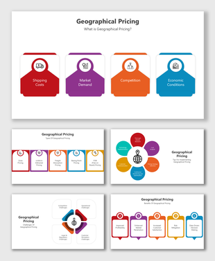 Geographical Pricing slides with vibrant icons, structured placeholders, and a clean design for key concepts and benefits.