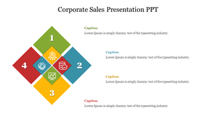 Diamond-shaped infographic with four colorful segments displaying icons and numbers with four caption areas.