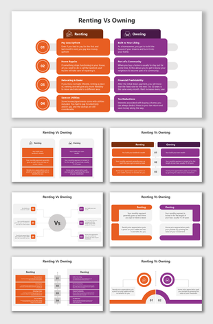 A comparative infographic showcasing renting vs. owning with distinct sections for each option using vibrant orange color.