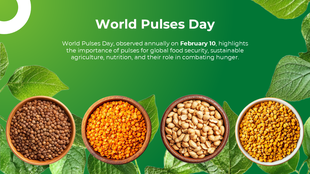 Bowls of pulses on a green leafy backdrop, highlighting sustainability, nutrition, and global food security.