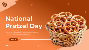 National Pretzel Day template with a pretzel basket, bold text, warm design, celebratory graphics, and editable captions.