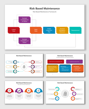 Risk-Based Maintenance template with flowcharts, step-by-step framework, colorful sections, icons, and text placeholders.