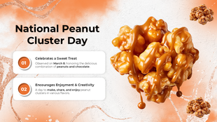 National Peanut Cluster Day template with caramel peanut clusters, vibrant theme, bold text, infographic elements, and visual