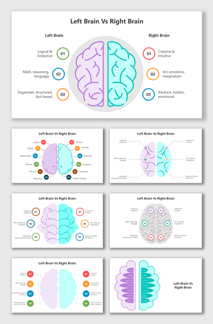 Logical thinking, math skills, structured approach vs. creativity, emotions, intuition, imagination, and abstract thinking.