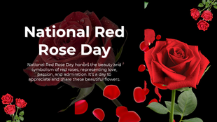 Red roses, petals, and leaves on dark background celebrating beauty, love, and romance for National Red Rose Day.
