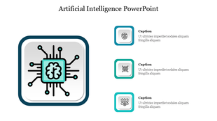 Central brain and circuit design in a square layout with teal highlights, paired with three icons and captions on the right.