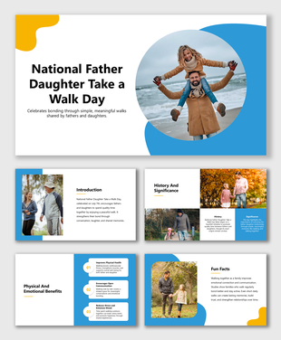 A presentation template for Father-Daughter Take a Walk Day, with photos of families walking and bonding.