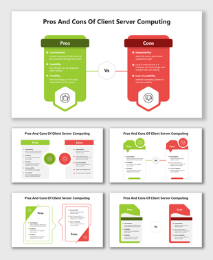Pros And Cons Of Client Server Computing Ideas with green pros, red cons, shapes, icons, and editable text holders.
