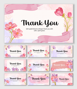 Thank You Slide PPT Download with pastel flowers, ribbons, watercolor shades, and neat text holders.