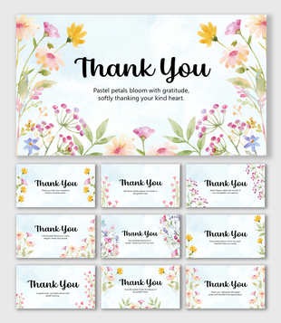 Thank You Slide PPT Download with pastel flowers, watercolor tones, text holders, and elegant layouts.
