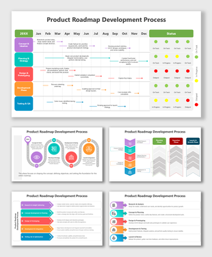 Timeline Roadmap Slide showing multicolor phase circles, icons, year markers, and clear text boxes for each timeline stage.