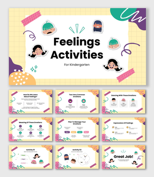 Feelings Activities For Kindergarten Pastel Theme With Emoji Faces, Emotion Chart, Kids Activity Slides.