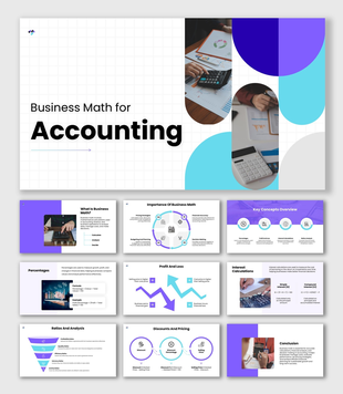 Business Math For Accounting slides with charts, formulas, icons, shapes, and clean text holders.