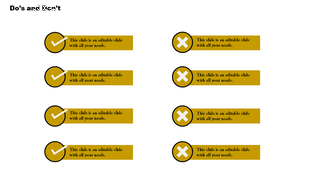 PowerPoint checklist template with do's and don'ts, featuring checkmarks and cross icons in alternating sections.