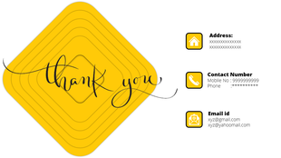 Thank you slide featuring a photo of people shaking hands and orange design elements.
