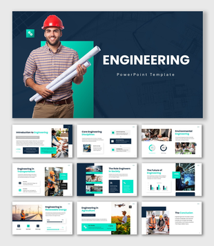 Engineering presentation with engineer holding blueprints, technical design, innovation, and industry solutions.