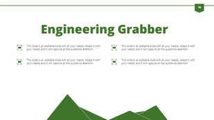Engineering grabber slide design with four editable text placeholders and a triangular green pattern at the base.