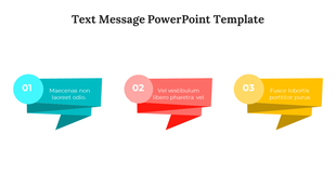 Three colorful text bubbles in teal, red, and yellow with numbered circles at the top left and captions inside.