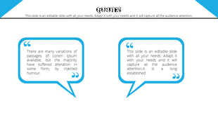 Quote template with two blue text bubbles, one on the left and one on the right, for content.