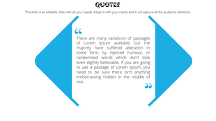 Quote layout with blue arrows on both sides, framing a block of placeholder text and quotation marks.