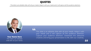 A quote slide with a blue gradient background, featuring a circular image of a person, with text and quotation marks.
