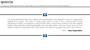 Slide with a centered quote, featuring black horizontal dividers, and a name placeholder at the bottom right.