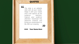Quote slide with a wooden frame featuring a placeholder quote and space for the speaker's name at the bottom.