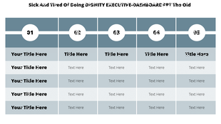 Dashboard template with five numbered columns and placeholders text areas in different shades of grey theme.