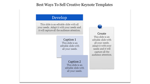 Organized keynote slide layout with a pinned grey create box, blue header, and two stacked caption areas.