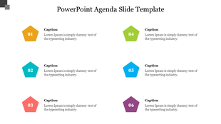 Color-coded agenda layout featuring six hexagonal icons numbered 1 to 6, each with a caption area.