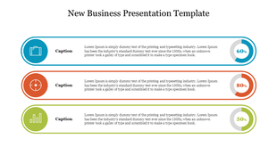 Three horizontal banners with blue, red, and green outlines featuring icons, text, and percentage indicators.