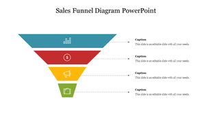 Funnel infographic with blue, red, yellow, and green sections, each with icons, connected to text descriptions.