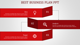 Three red gradient design with icons and text on banners, aligned in sequence, connected by dotted lines indicating flow.