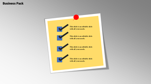 A yellow sticky note with five blue checkboxes and text, pinned to a gray background using a red pushpin.
