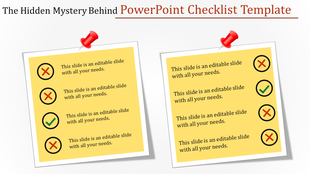 Two checklist graphics with green checkmarks and red X symbols, pinned with red push pins on a white background.