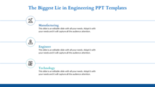 Slide highlighting engineering concepts with blue headings, icons, and descriptive text in three rows.