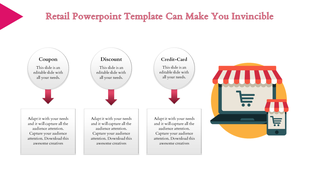 Retail template showcasing marketing elements like coupon and discount, paired with an e-commerce graphic.