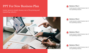 Collaborative workspace featuring digital charts on a tablet and laptop, with a sidebar highlighting four business plans.