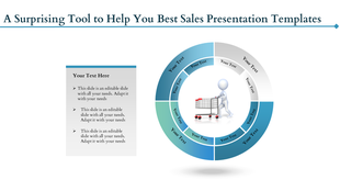 Sales presentation template with a multi-segmented ring encircling a shopping cart graphic.