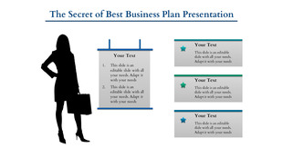 Business template with labeled sections for planning stages, including titles, icons, and text descriptions.