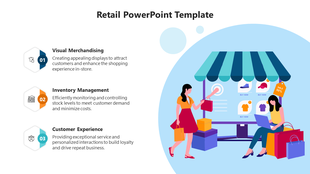 A retail themed slide with a store display illustration from visual merchandising to customer experience.