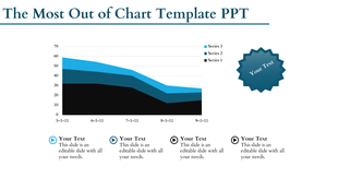 Line chart template with three data series in blue, teal, black, and text sections.
