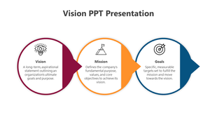 Three part infographic layout in red, orange, and blue circular shapes, each with an icon and text placeholders.