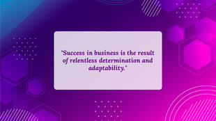 Abstract PowerPoint slide background with geometric shapes and a quote about business success.
