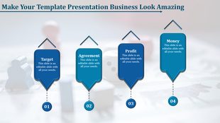 Business process banners with arrows at the top, labeled Target, Agreement, Profit, and Money, aligned horizontally.