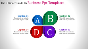 Business template with four colored segments in blue, green, red, and purple, labeled A, B, C, and D for presentation points.